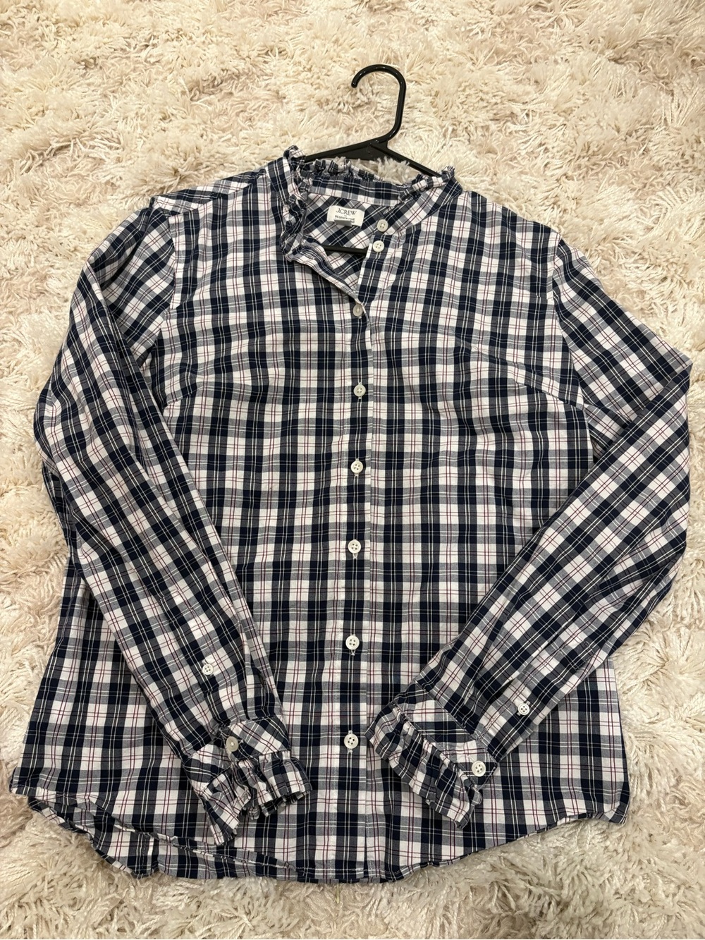 J. Crew Navy and White Plaid Button-Down Blouse